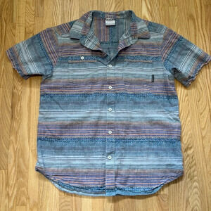 Columbia | Regular Fit Blue Orange Retro ButtonUp Short Sleeve Hemp Shirt Size M